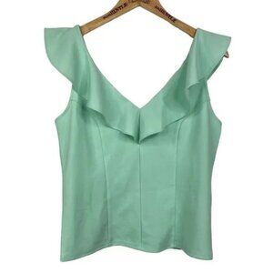 BAR lll WOMEN'S MINT GREEN RUFFLE FRON ZIP BACK STRETCH‎ BLOUSE MEDIUM-EUC